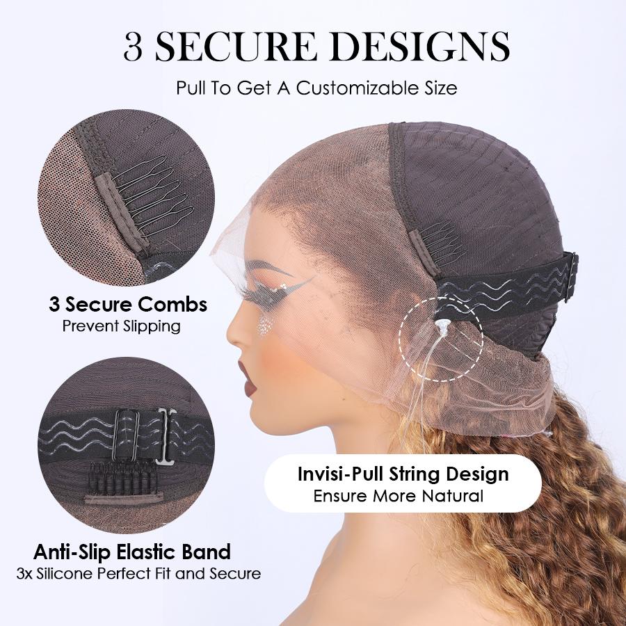 Pizazz Hair 4/27 Highlight Ombre Color 360 Full Lace Frontal Water Wave Glueless Wig With Invisi Drawstring Pre-bleached Knots  Human Hair Wig