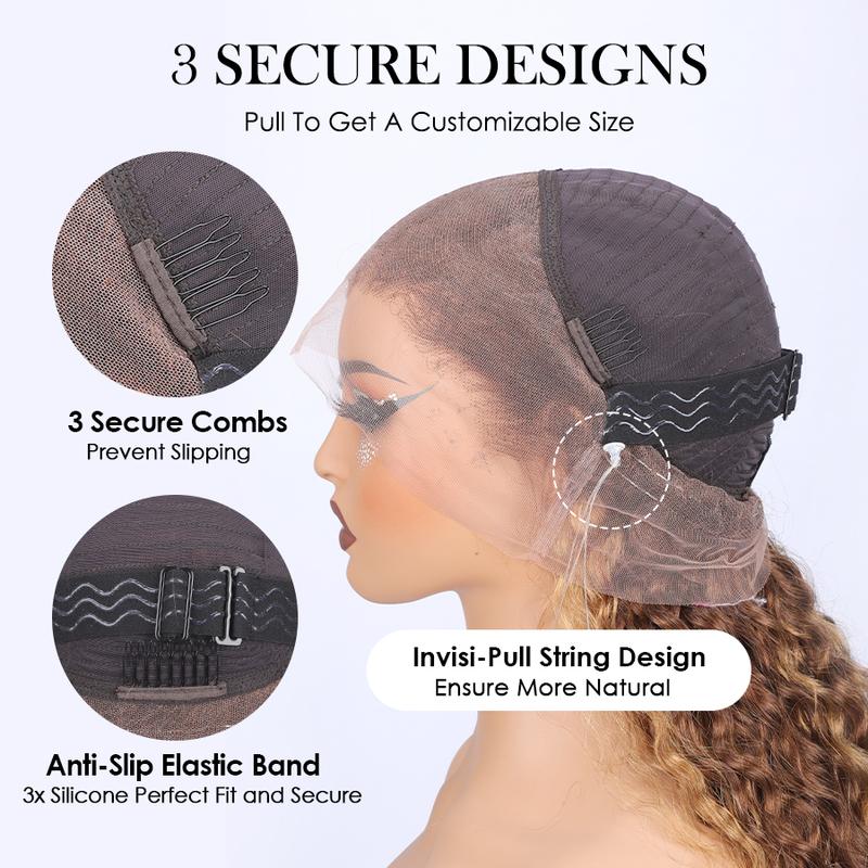 Pizazz Hair 4/27 Highlight Ombre Color 360 Full Lace Frontal Water Wave Glueless Wig With Invisi Drawstring Pre-bleached Knots  Human Hair Wig