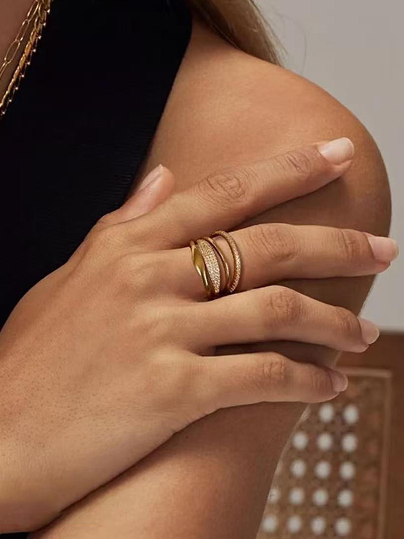 Four-Piece Ring Set, Minimalist Style Stacking Rings, Perfect Gift Choice, Enhance Your Simple Look, Gold Color Rings