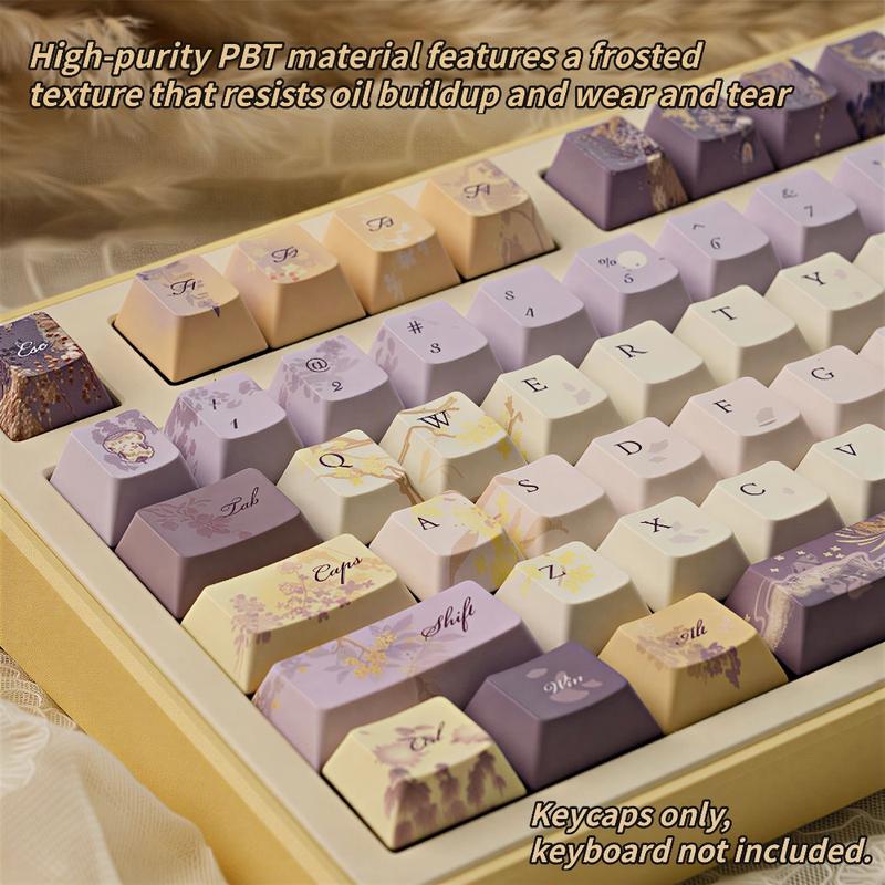 New "Osmanthus Over Longs" Themed 120-Key PBT Keycaps, CHERRY Profile Design Mechanical Keyboard Keycaps with 5-Side Dye-Sublimation Full-Color Craftsmanship, Wear-Resistant & Anti-Shine Mechanical Keyboards.