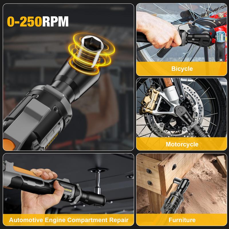 SOARFLY 135NM(100Ft-LBS) 3/8" Cordless Ratchet Wrench, 250RPM, 2 x 21V Batteries, With Variable Speed, 8 Sockets, 1/4" and 1/2" Adapter, 3" Extension Bar