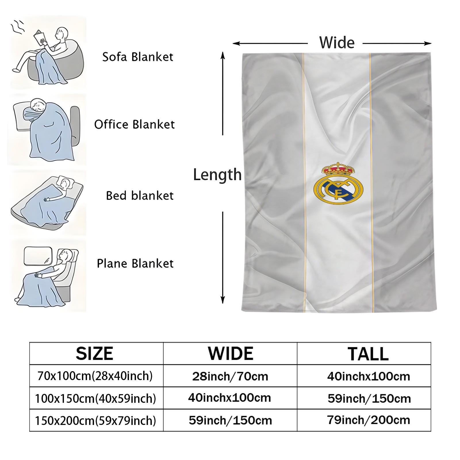 Real Madrid Themed Blanket, Suitable For Daily, Festival, And Birthday Gifts For Children And Adults. 1 Piece Of Soft, Warm, Lightweight Single-Sided Printed Plush Blanket, Suitable For Bed, Sofa, Car, And Room Decoration