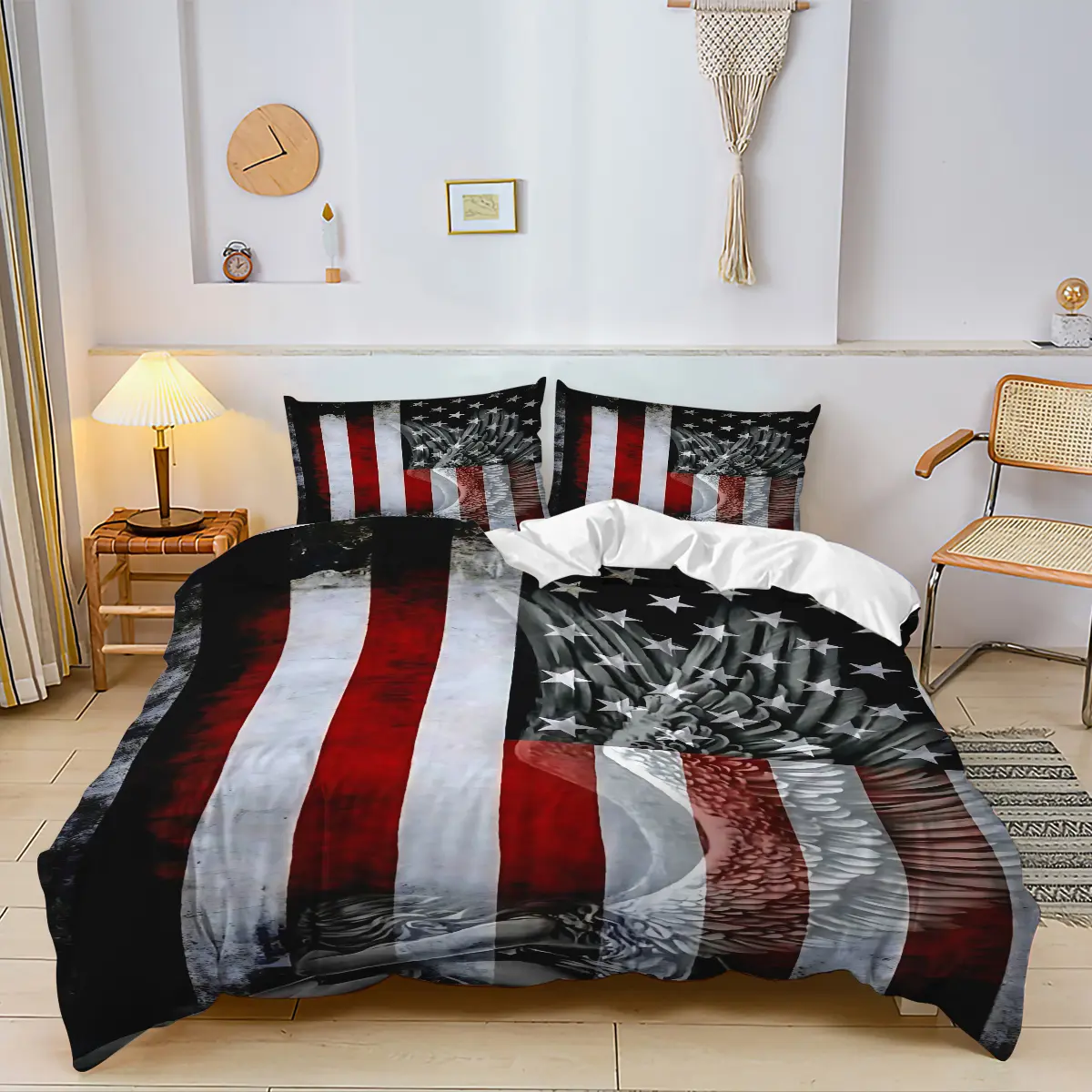 2/3 Piece Patriotic Themed Bedding Set: Eagle And American Flag Print Duvet Set, Duvet Cover Sets, Soft And Breathable, Easy Maintenance, 1 Duvet Cover+1/2 Pillowcase, No Padding/Zipper Closure, Bedroom Decoration Bedding