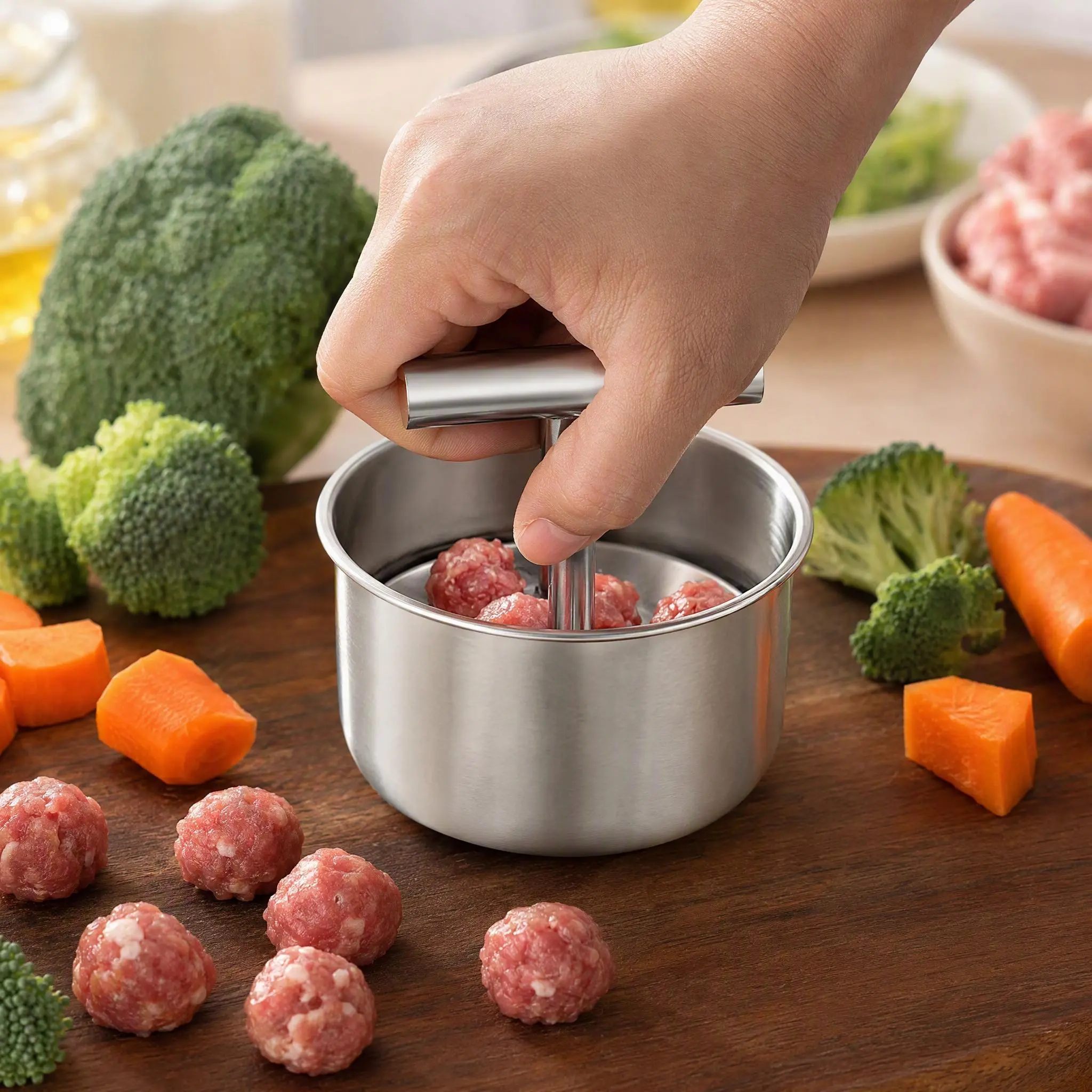 Stainless Steel Manual Meatball Maker Press Utensils - Multi-Hole Extruder, Non-Stick Mold for Home Kitchen, Round Smooth Uniform Meat/Fish/Vegetable Balls for Hot Pot Cooking