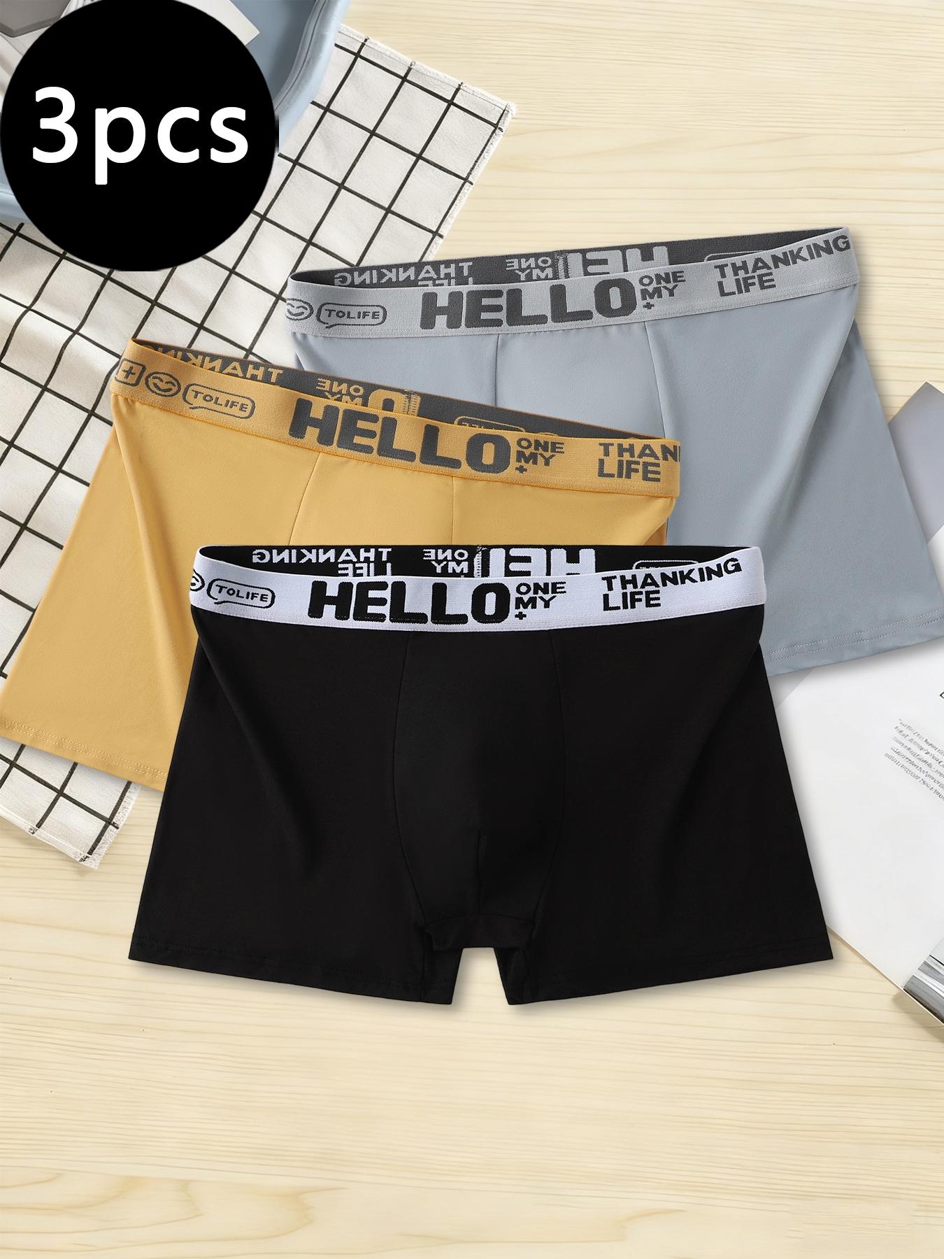 3 Pack Street Style Men's Boxer Briefs, 100% Cotton Breathable Underwear, Trendy Waistband Design, Men's Boxer Shorts