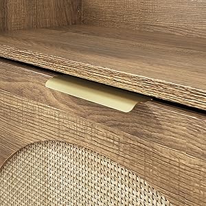 Vabches Large Rattan Shoe Storage Cabinet with 4 Flip Drawers Freestanding Organizer for Entryway Hidden Silver Handles Narrow Rack Cabinet Geometric Aesthetic Hand-Woven Rattan Craftsmanship