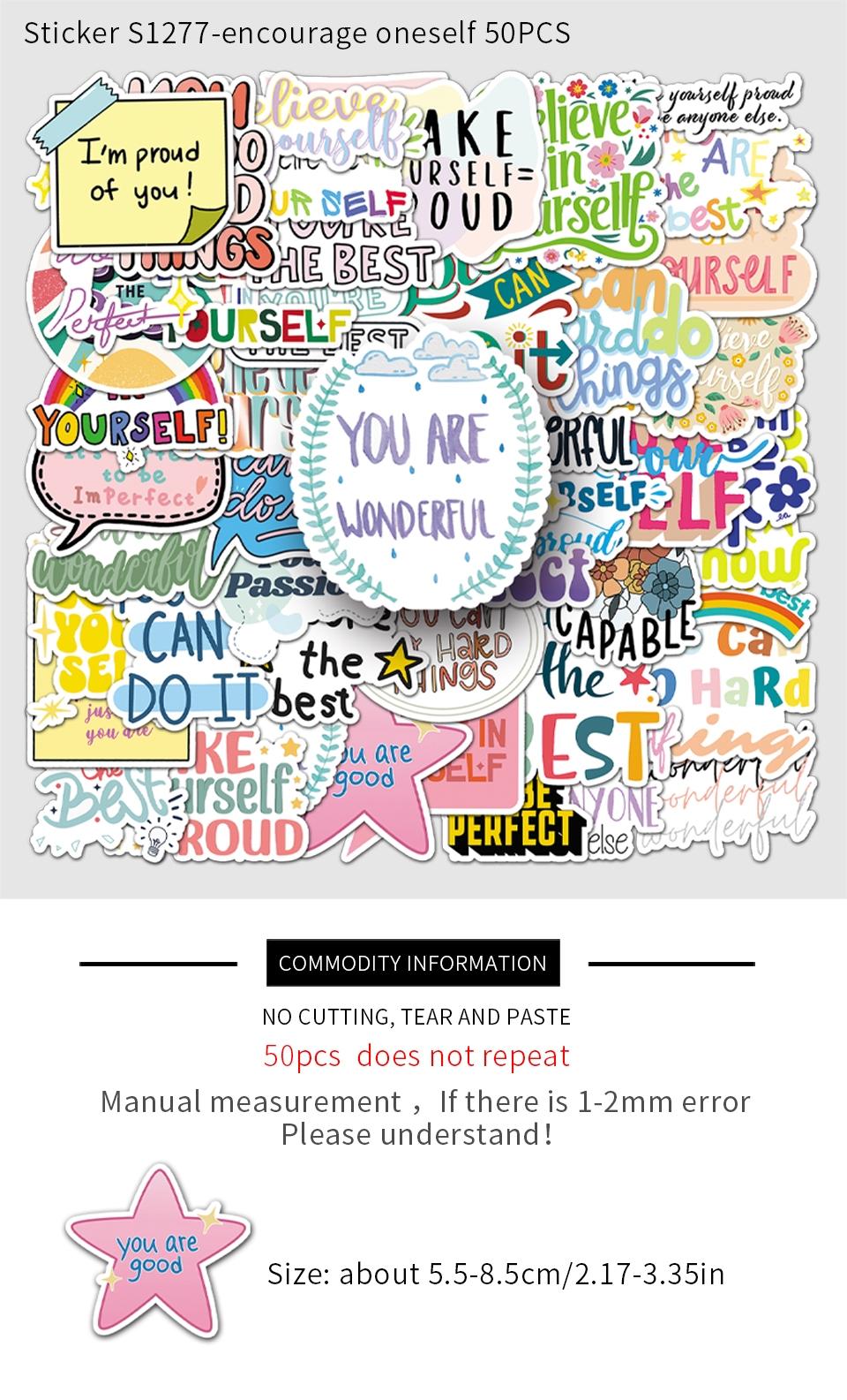 Self Affirmation Sticker, 50pcs/set Creative DIY Craft Decorative Sticker, Sticker Sheets, Scrapbooking & Stamping Supplies for Home School Office, Diy Kits, Sticker Packs