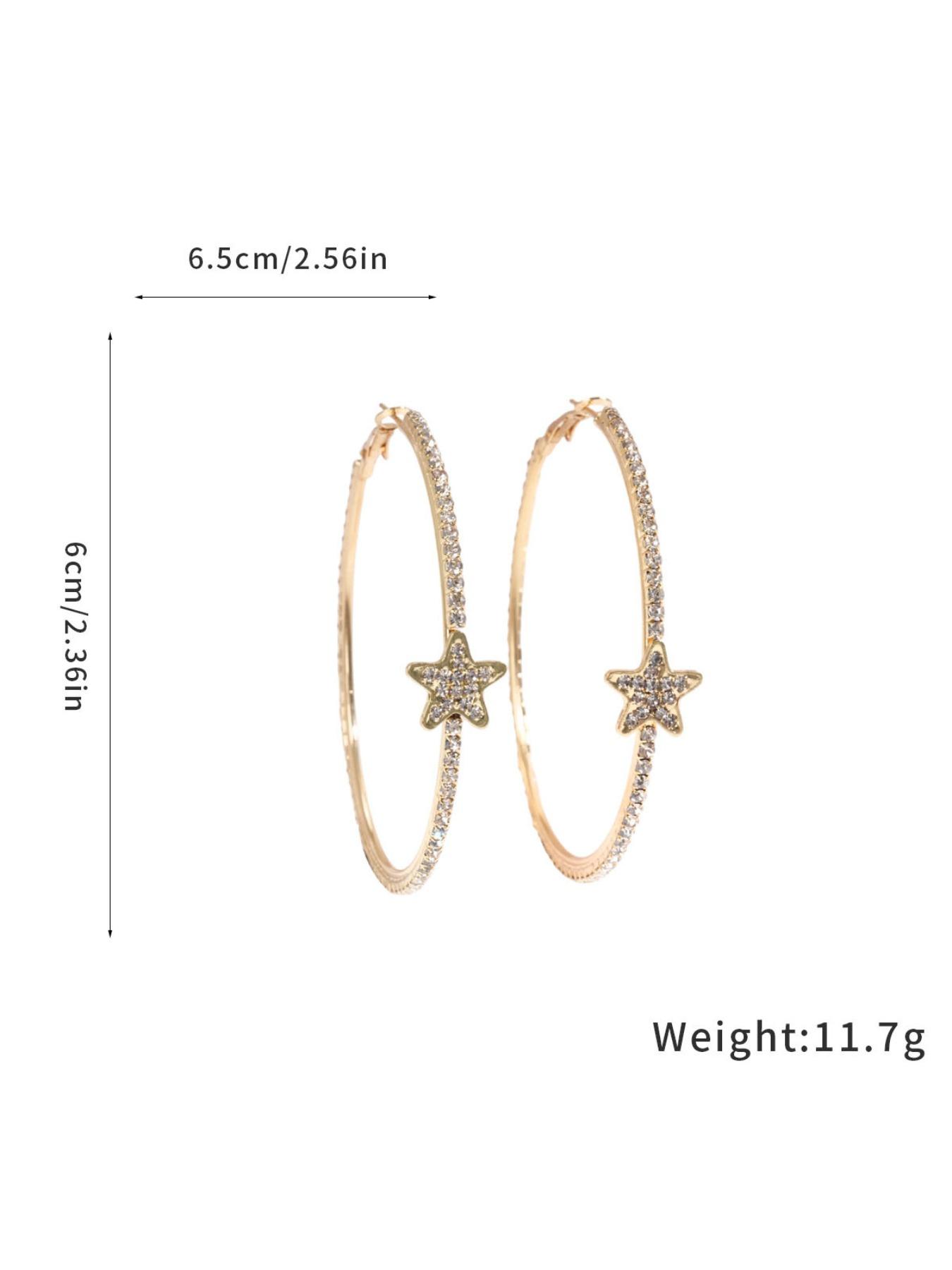 Silver Color Rhinestone Star Round Earrings for Women, Fashion Jewelry, Perfect Gift for Her, Elegant and Stylish Accessories