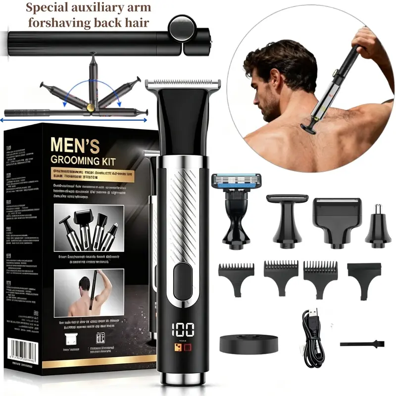 Men's Electric Back Shaver, Body Care Kit, Wireless Trimmer with Adjustable Handle, Waterproof Design, Hair Trimmer for Face, Arm & Chin