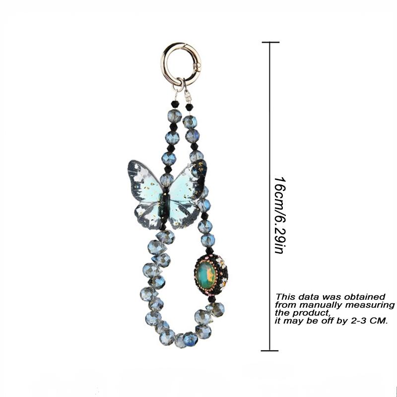 Butterfly Design Beaded Phone Chain, DIY Premium Smudge Bow Beaded Crystal Lanyard, Phone Wrist Lanyard, Earphone Case Key Camera Ornament, Charms