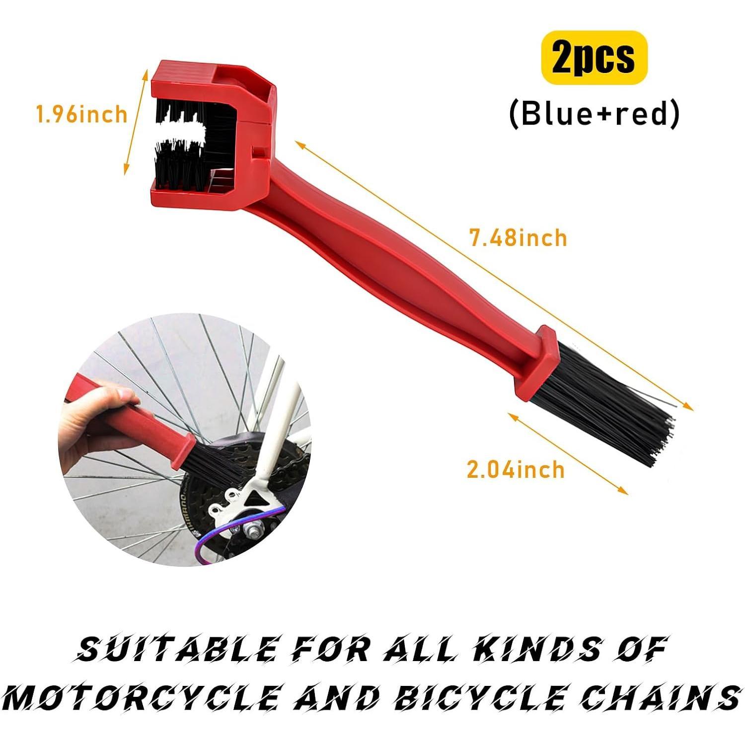 2 count  Chain Brush,  Chain Cleaning Brush Tool, Chain Gears Maintenance Cleaning Brush for   Scooter Tricycle,  Accessories (Red+Blue)