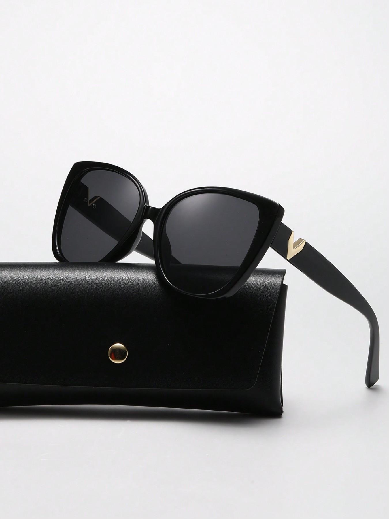 Women's Casual Cat Eye Glasses, Thick Frame Vintage Style, Decorative Metal Accessories, Summer Daily Wear, Includes Case & Cloth