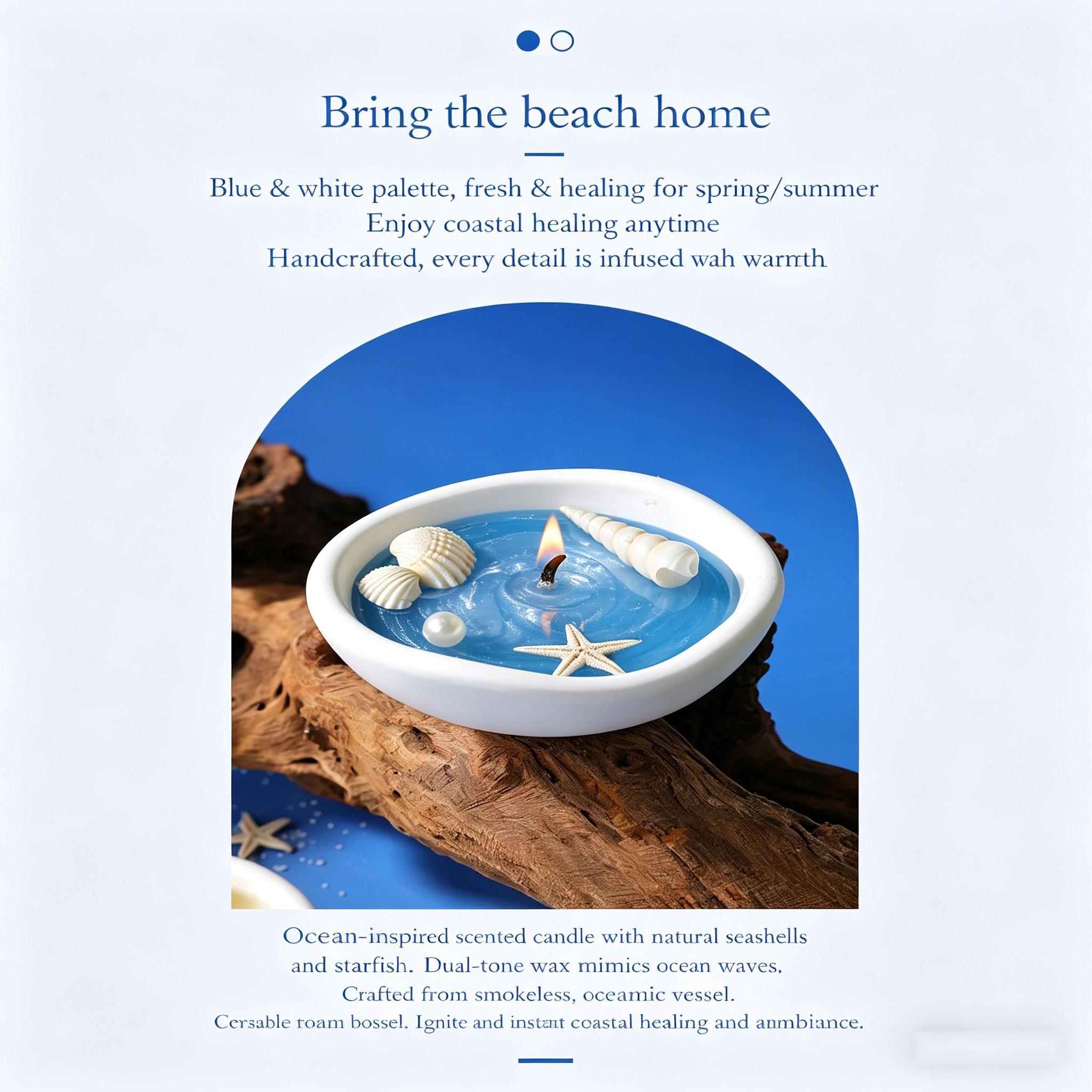 Ocean Aromatherapy Candle, Shell Starfish Pearl Decor, 2 Colors, Long-Lasting Ocean Scent, Non-Toxic Wax, Coastal Home Spa Gift