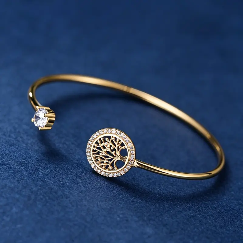 Fashion Tree of Life Design Artificial Zircon Inlaid Decorative Cuff Bangle, Elegant Copper Jewelry for Women, Jewelry Gift For Women, Elegant Jewelry Bracelet, Exquisite Bracelet, Beautiful Bracelets, Pretty Bracelet