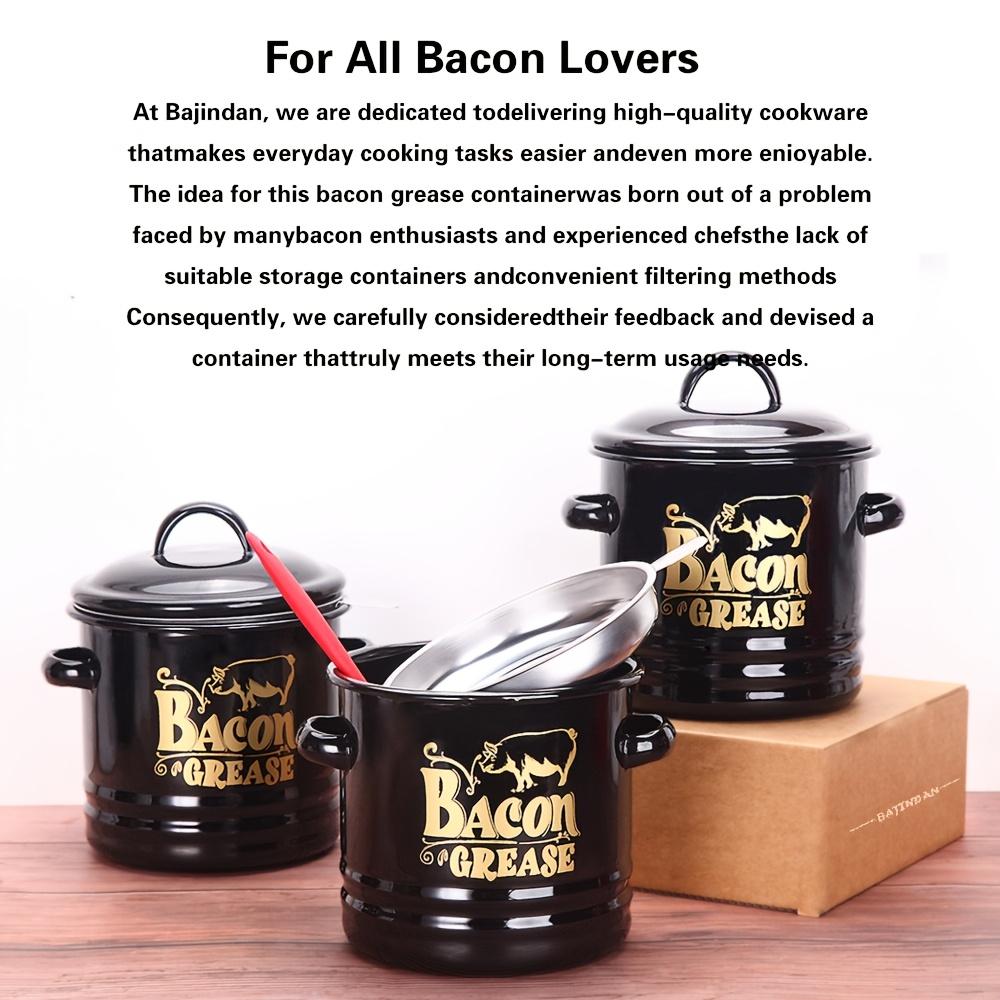 Enamel Bacon Grease Keeper with Fine Strainer & Lid, Strainers for Kitchen, Residue Filter Oil Dispenser, Reusable Round Food Storage Jar for Lard Meat, Farmhouse Red Kitchen Decor, Gift for Family Friends Christmas