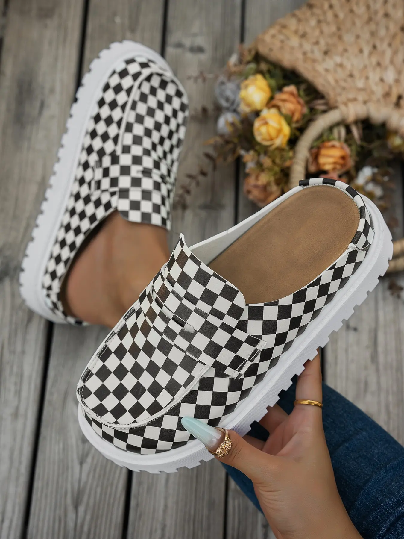 Black and white half mules