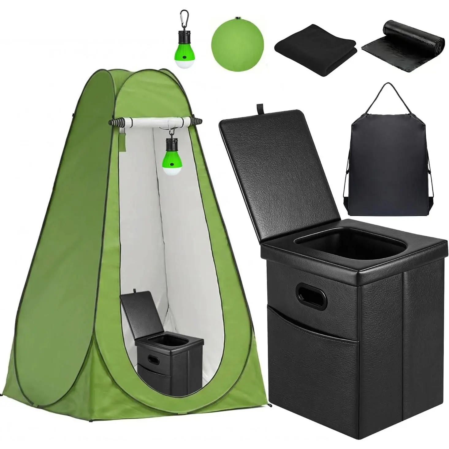Portable Toilet for Camping, Foldable Travel Toilet for Adults, Heavy Duty 190lbs Capacity Commode for Car, Road Trip, Outdoor Emergency & Bedside Support