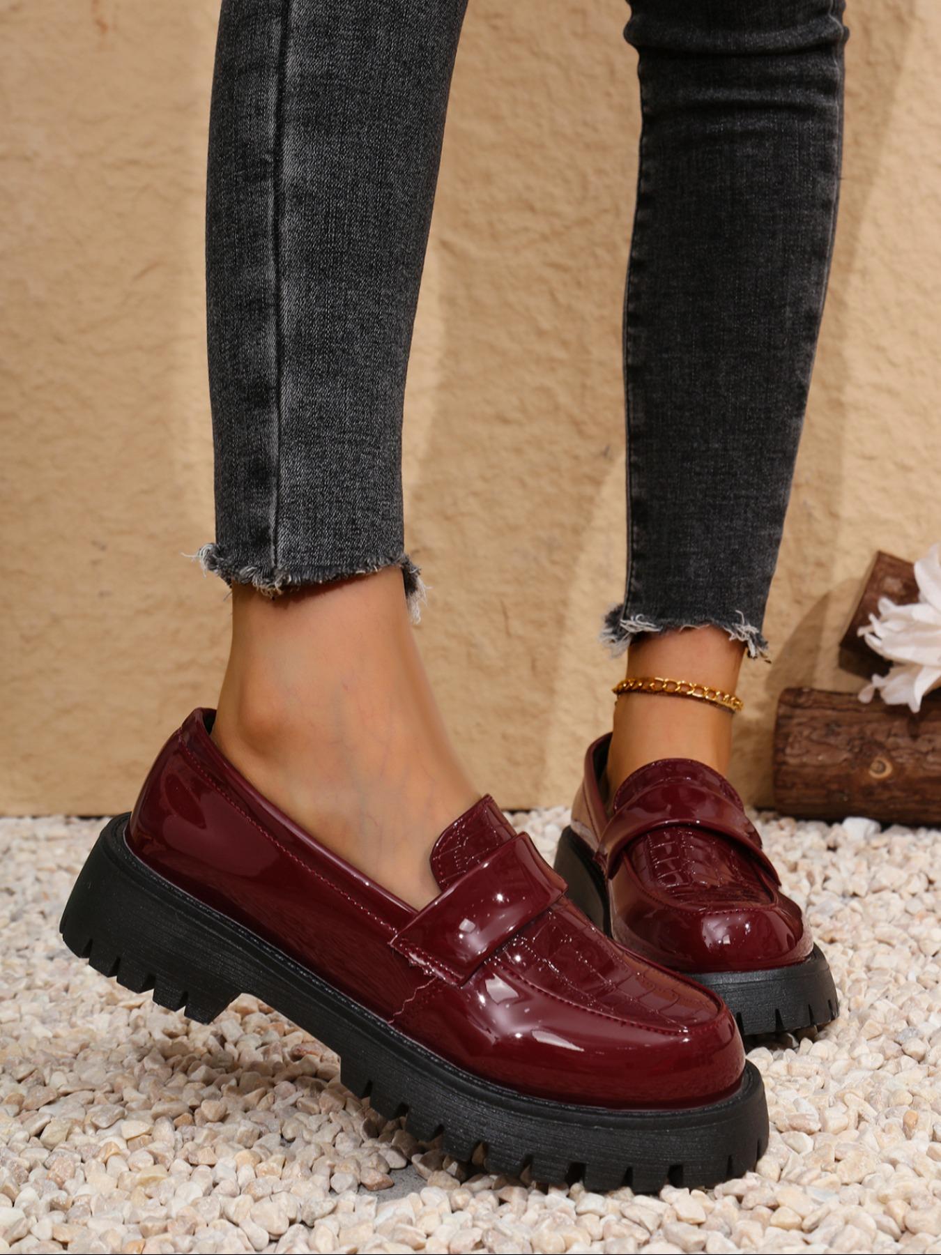 Women's Platform Comfortable and Soft Burgundy Loafers, Slip on Loafers, Casual Shoes, A Must-have for Daily Casual Fashion Wear, A Must-have for Commuting To Work and School in All Seasons, and A Must-have for Gifts