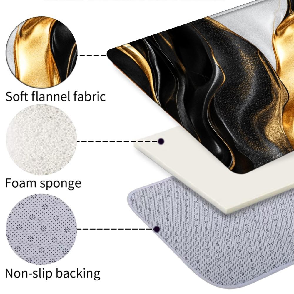 1PC， Black Gold White Fluid Texture Patterned strip rugs, home décor, bathroom mats, entryway mats, bathroom non-slip mats, indoor entrance rugs, bedroom bedside mats, kitchen mats, hallway rugs, flannel sponge rugs, hallway runner rugs