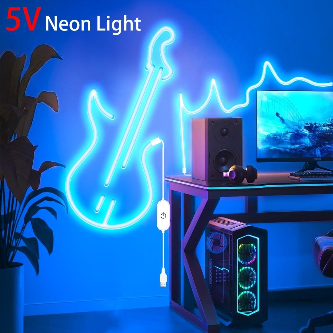 LED Neon Light, 9.8 Feet Ice Blue LED Strip, Flexible Rope Lamp for Indoor Home Decor, USB Powered, No Power Adapter Included