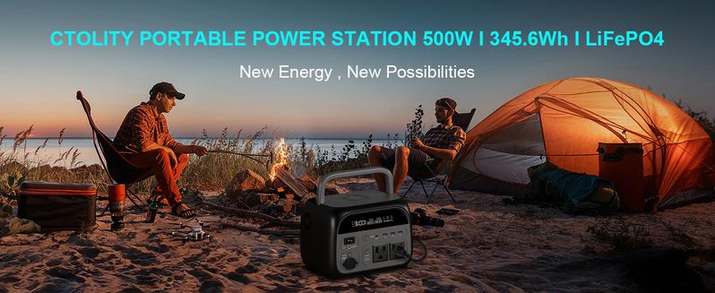 Black Friday Deal Ctolity 500W 345wh Portable Power Station 100W ETFE Solar Panel 23.7% Efficiency Solar Generator LiFePO4 Battery for Camping Outdoor