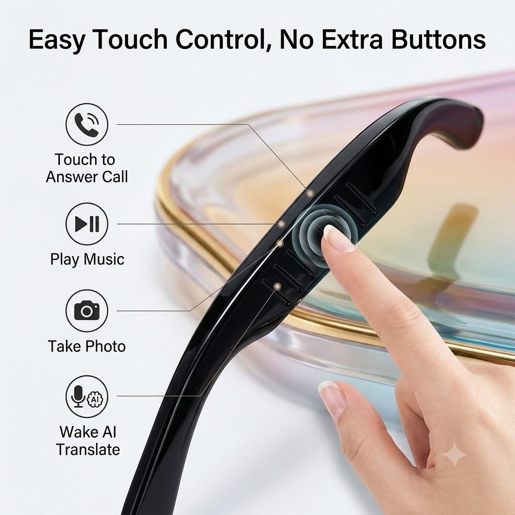SENBONO Smart Glasses, Wireless Glasses, Polarized Bluetooth Sunglasses with Microphone & Speaker, UV Protection, Auto Pairing, AI Translation, Voice Assistant
