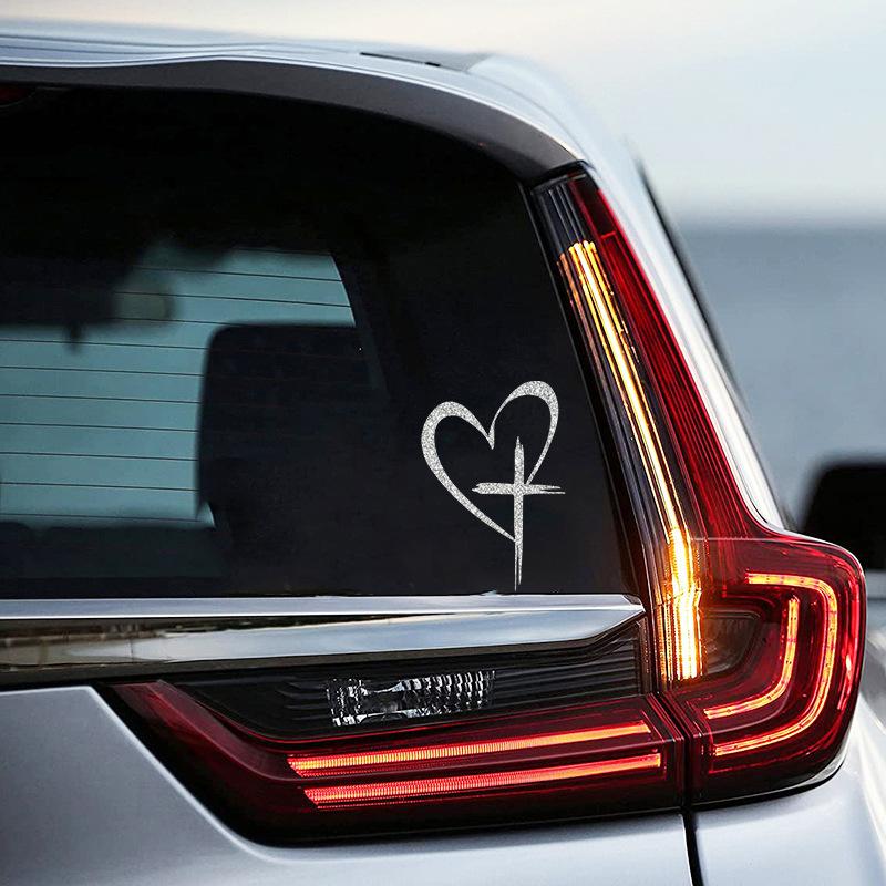3pcs Christian Theme Hearts & Cross Universal Car Stickers - Water Resistant Plastic Automotive Vinyl Decals for Vehicles, Laptops