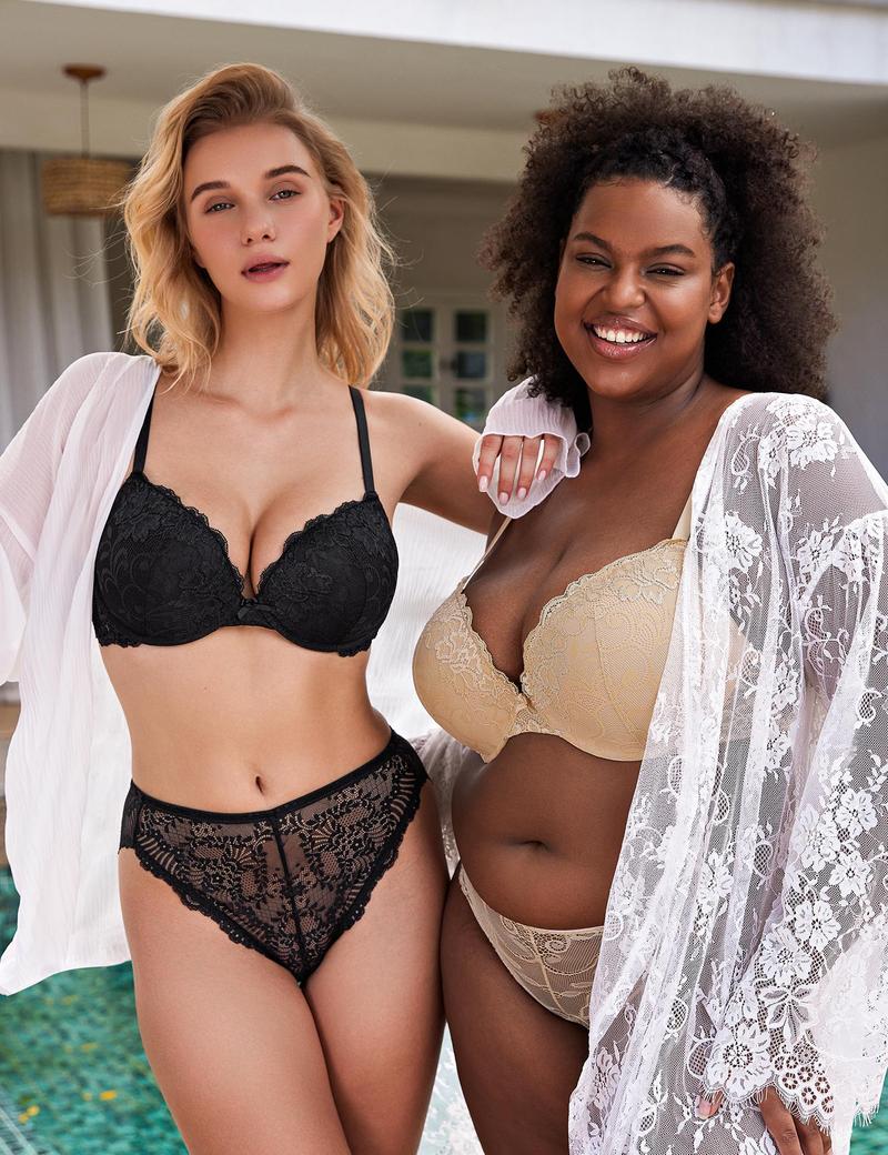 Wingslove Floral Lace Lightly Padded T-shirt Bras Comfort Full Coverage Underwire Bra Womenswear