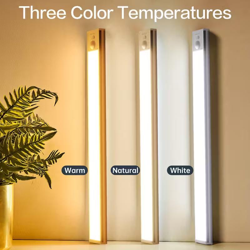 Motion Sensor Under Cabinet Lights 4 Pack, 3 Color Temperatures, Wireless USB Rechargeable, 2200mAh Battery, Magnetic Stick-On, 200 Lumens, Auto & Always-On Modes, Indoor Closet & Kitchen Lighting Dimmable Nightlight