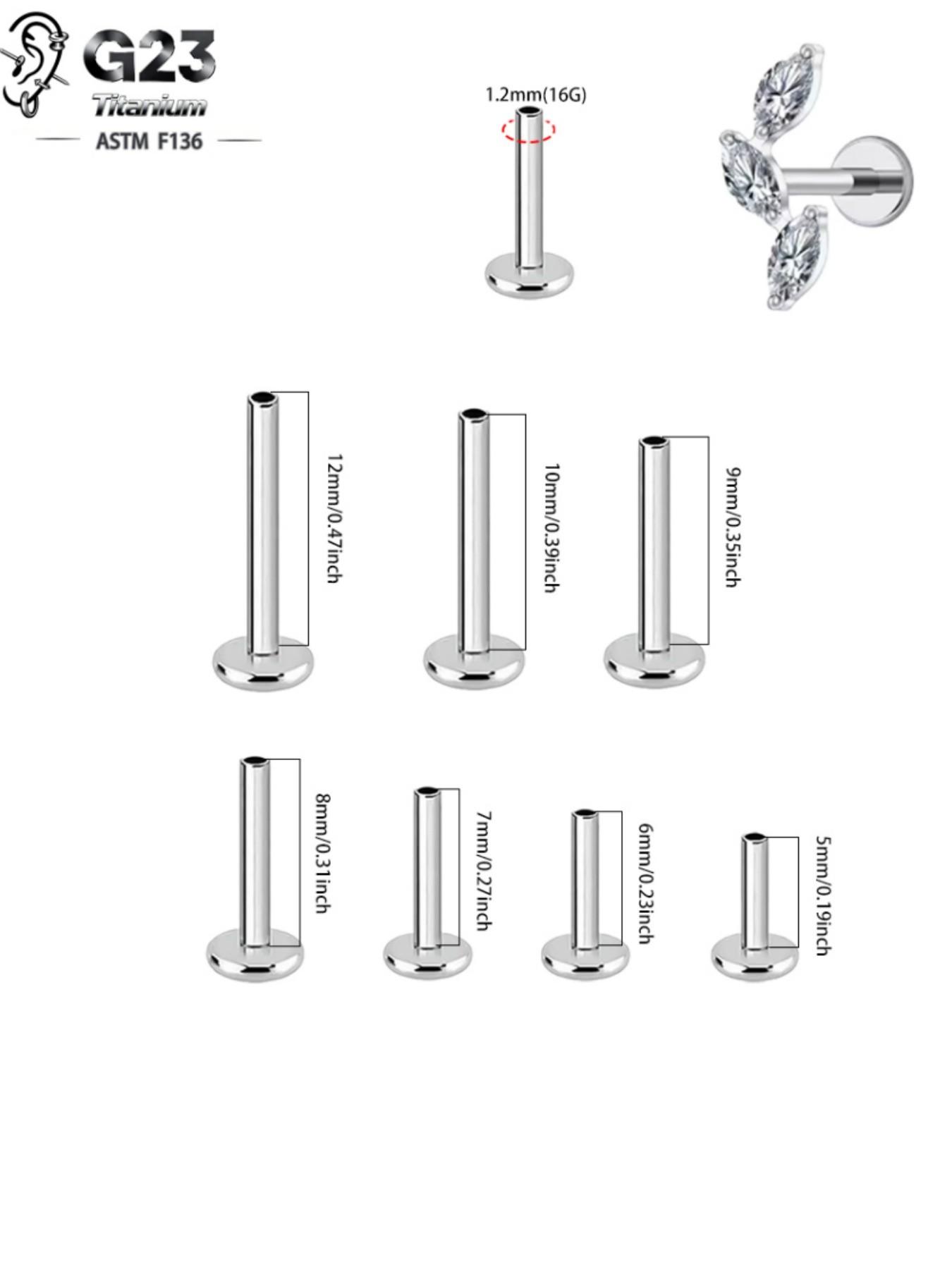 vanku 1pcs G23 Titanium Labret Studs 16G Threadless Push in Lip Piercing CZ Stud Piercing Jewellery for Tragus/Nose/Helix/Conch/Medusa/Lip/Labret - Helix Tragus Cartilage Earring for Women Men