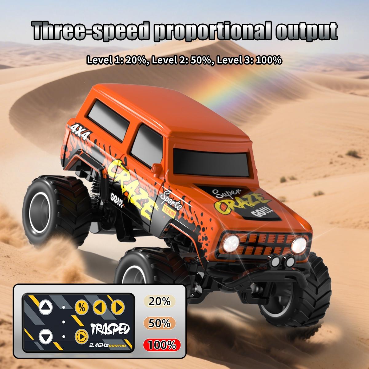Mini Remote Control Car All-Terrain Climbing, Automatic Demonstration Mode, Spring Shock Absorption, 2.4g Interference-Free, LED Lights, Speed Gears, Remote Controlled Car
