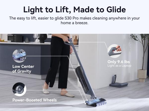 NARWAL S30 Pro Wet Dry Vacuum Cleaner with 20000Pa Suction, Cordless Vacuum Mop for Hard Floors, Tangle-Free Hair-Cutting, 180° Lie Flat, 194°F Self-Cleaning, Disposable Waste Bag, Edge Cleaning