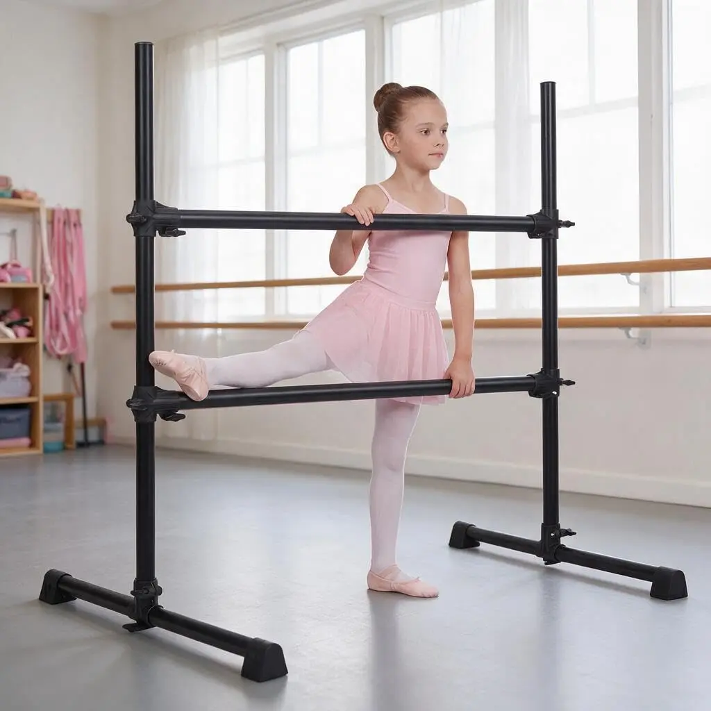 Freestanding 4FT Ballet Barre with Dual Rails, Height Adjustable Dance Bar for Ballet Practice and Exercise, Portable and Stable Design Suitable for Various Dance Levels