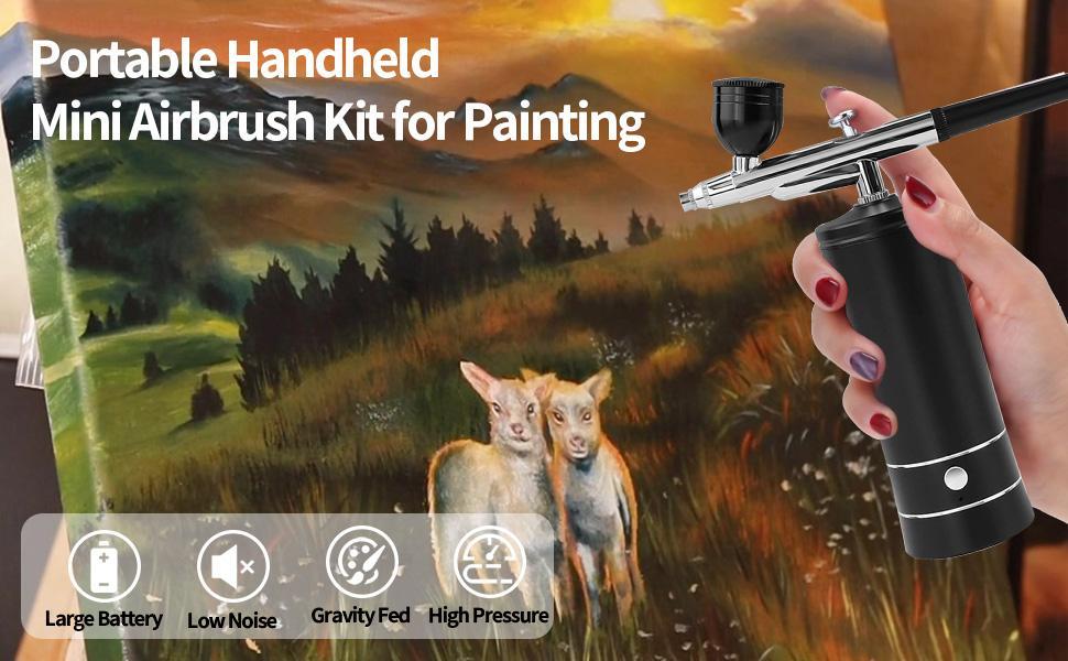 Airbrush Kit with Compressor Portable Airbrush Kit 48PSI High-Pressure Non-Clogging Air Brush Set Cordless Rechargeable with 0.3mm Nozzle and Cleaning Brush for Painting,Nail Art, Makeup (black)