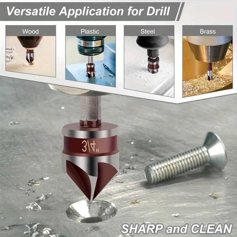 5-Piece HSS Countersink Drill Bit Set (with 1/4", 3/8", 1/2", 5/8", 3/4" hex shanks), 82-degree high-speed steel 5-flute quick-change hex shank, suitable for drilling in metal, plastic, wood, PVC and cement