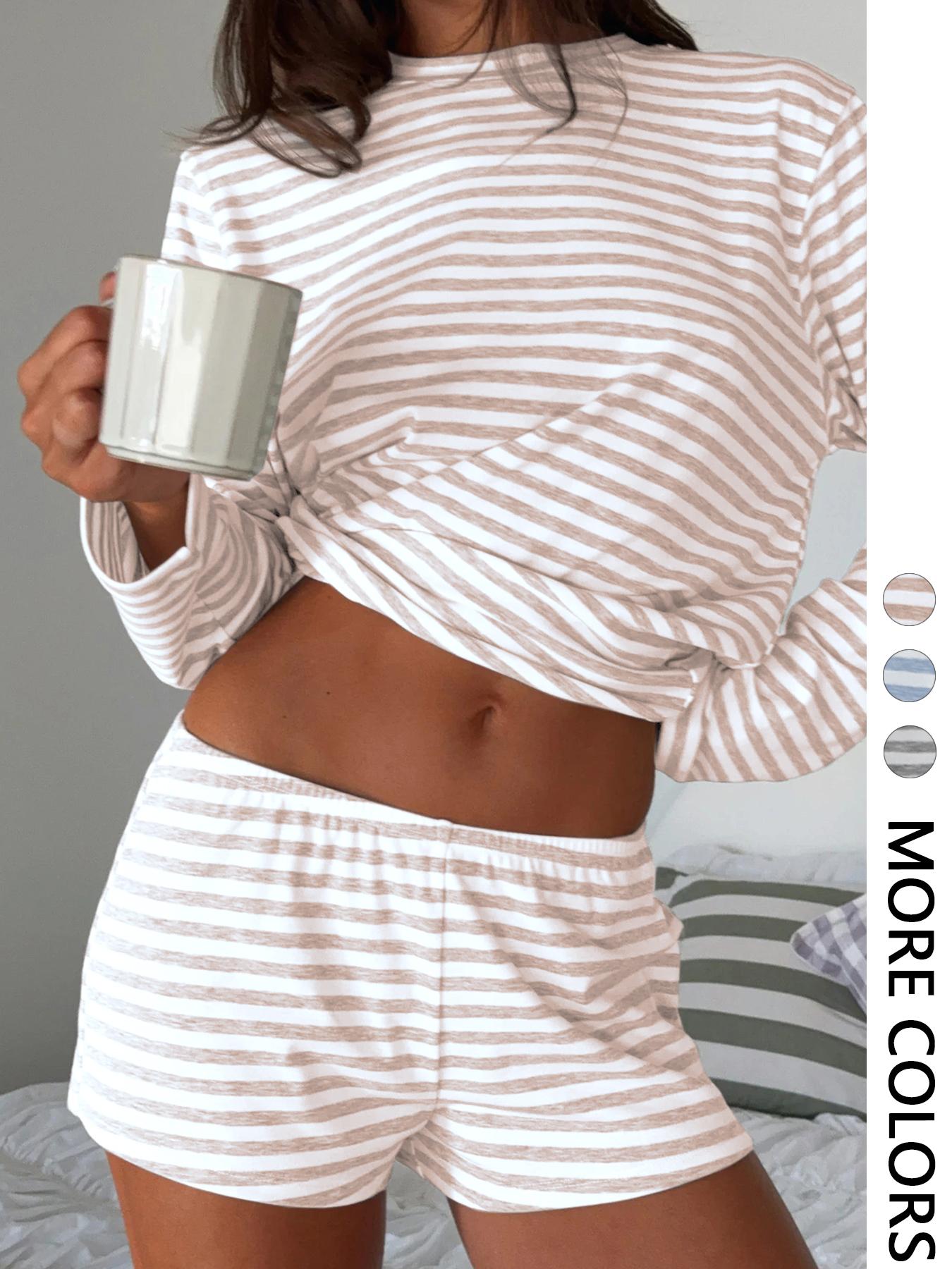 Women's Casual Striped Shorts Set, 2 Piece, Comfortable and Stylish, Perfect for Daily Wear, Ladies Fashion Clothing