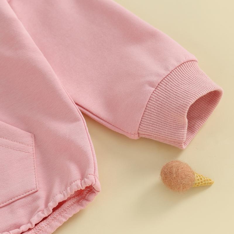 Baby Onesie Newborn Boy Girl Hooded Romper Long Sleeve Front Pocket Solid Color Bodysuit Infant Spring Fall Romper Toddler Outfit Cute