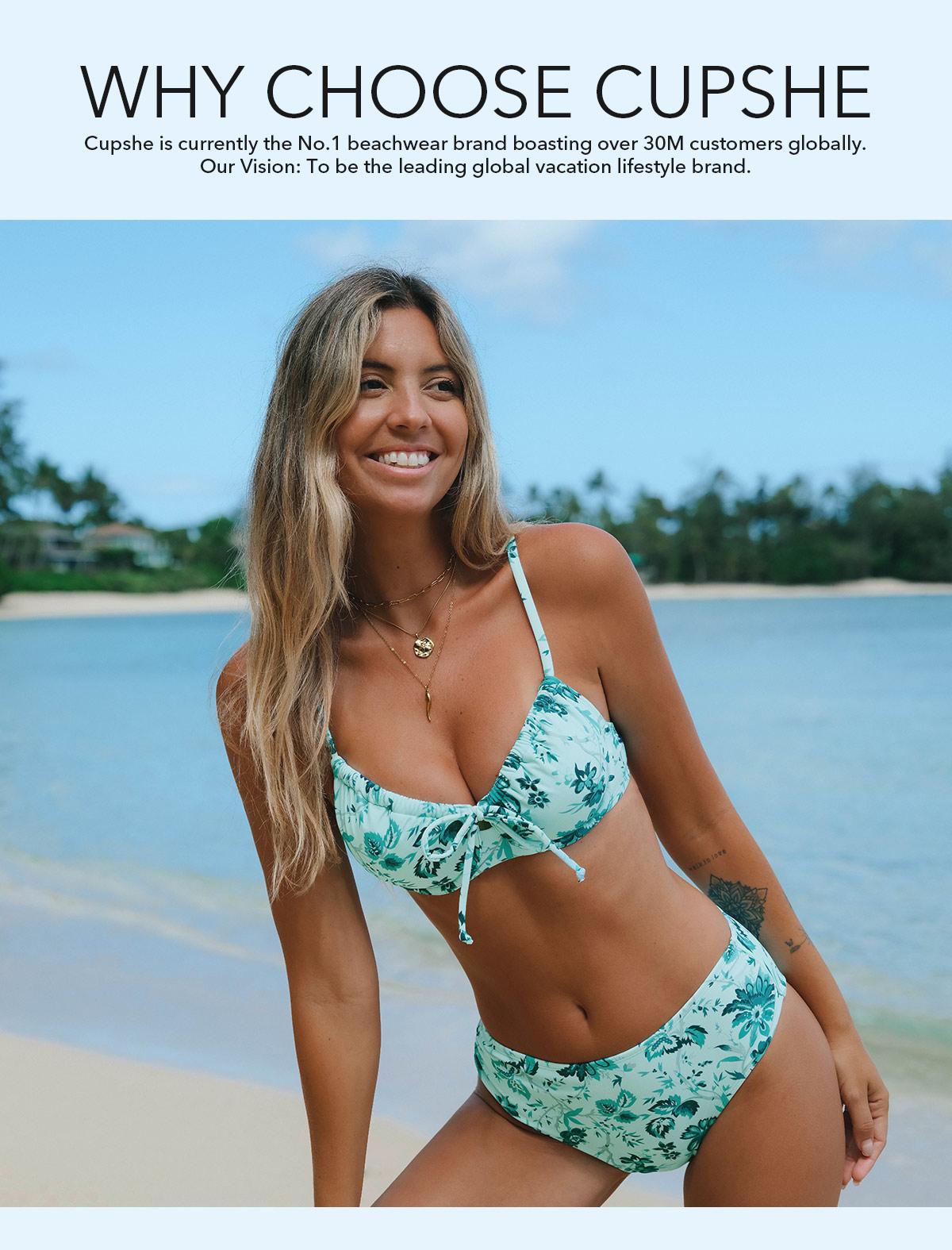 CUPSHE Earthly Aruba Flower Bikini Sets | Sweetheart Tie Front Bikini Top & Shirred Bottoms | 2026 Romantic Tropical Floral Swimsuit for Beach Getaway SpringStatements