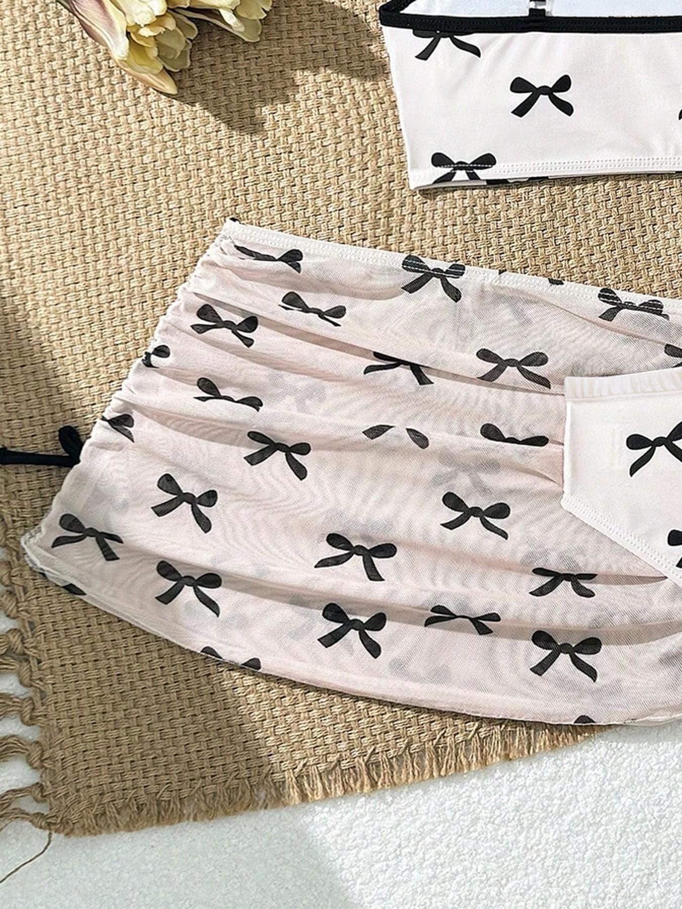 Three-Piece Girl Print Swimsuit Set, Summer Swimwear, Boho Style, Cute Kids Beach Resort, Perfect for Girls' Summer Vacation