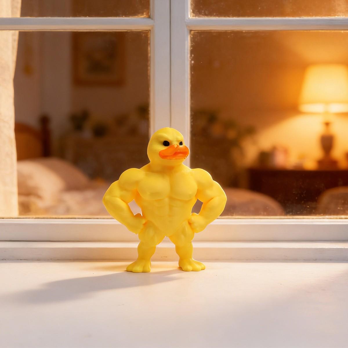 Funny Muscle Duck Statue, Fitness Duck Decor, Clear Arm & Leg Design, No Power Needed, Home Office Gym Gift, Durable Plastic Collectible