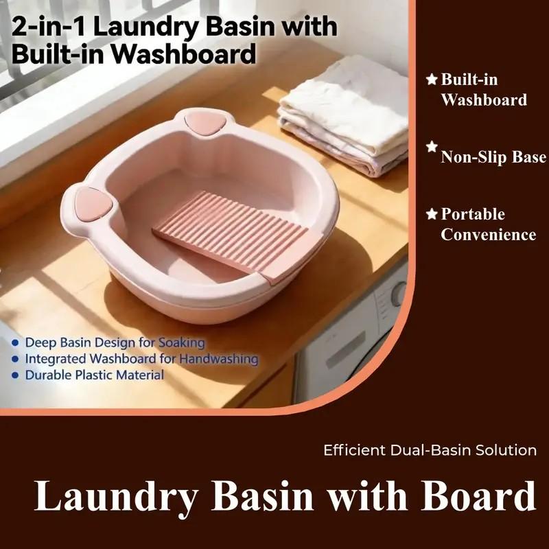 New Washing Basin with Laundry Board, Multi-Functional Plastic Basin, Non-Slip Portable for Handwashing Clothes, Socks, Underwear, Home Dorm Use