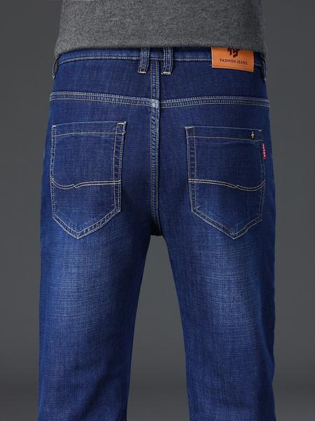 Men's Thickened Winter Fleece Jeans, Hi Rise Jeans, Loose Straight Leg High Waist Casual Elastic Pants, Warm Long Denim Trousers for Fall & Winter