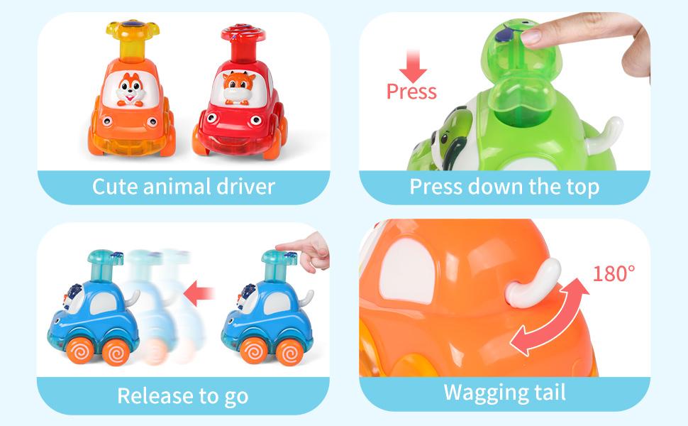 ALASOU 4PCS Animal Press and Go Car Toys | Birthday Gifts