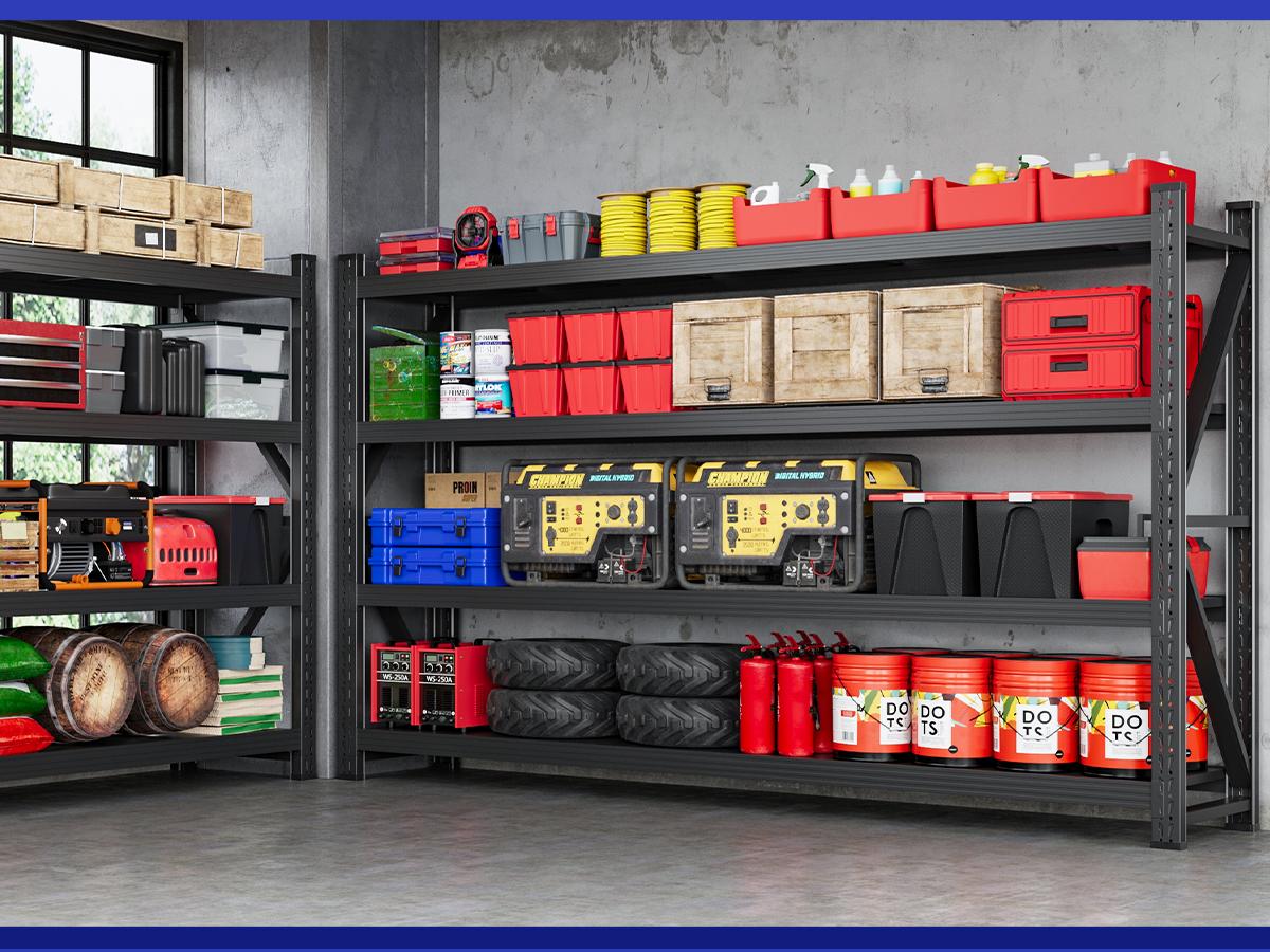 Letaya 71"W Metal Storage Shelves 5000LBS Heavy Duty Garage Shelving Units with Adjustable Shelves & Locking Pins for Warehouse Black