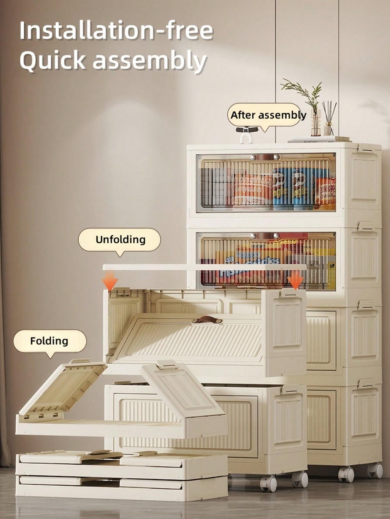 Foldable Storage Bins with Lids,Stackable Home Storage Cabinet Organizer for Closet - 4/5/6-Tier Stylish Plastic Storage Containers with Magnetic Doors & Wheels, Waterproof Collapsible & Portable Storage Solution, Collapsible Storage Box, Kitchen Pantry Foldable Storage Bins with Lids,Stackable Home Storage Cabinet Organizer for Closet - 4/5/6-Tier Stylish Plastic Storage Containers with Magnetic Doors & Wheels, Waterproof Collapsible & Portable Storage Solution, Collapsible Storage Box, Kitchen Pantry