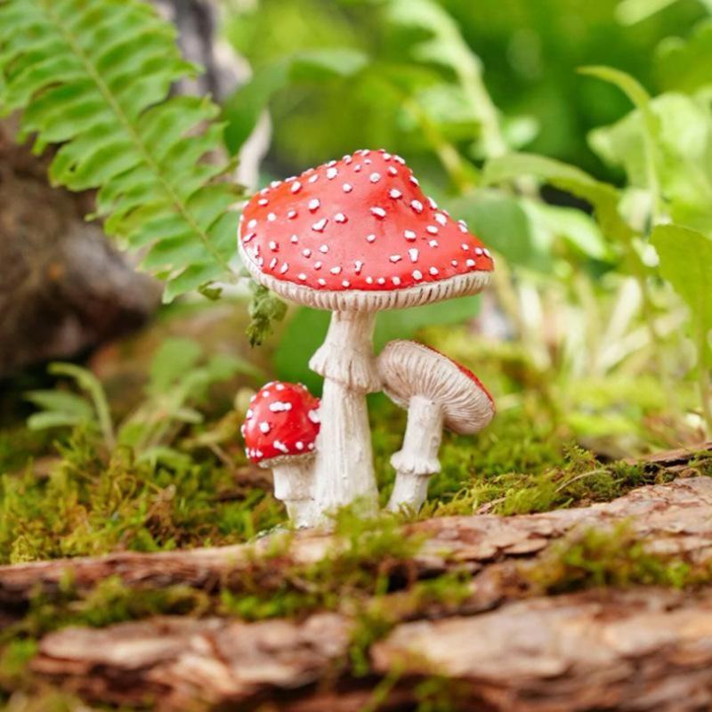 3-Piece Resin Mushroom Decoration for Desktop Gardens, Perfect for Micro Landscapes and Potted Plant Designs, Adds Fun Home Décor Charm