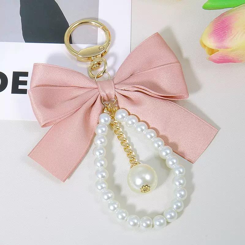 Creative Bow, Pearl Chain Keychain, Women's Fashion Bag Pendant, Car Keychain, Phone case chain, Personalized Ribbon Necktie, Fashionable Alloy Keychain