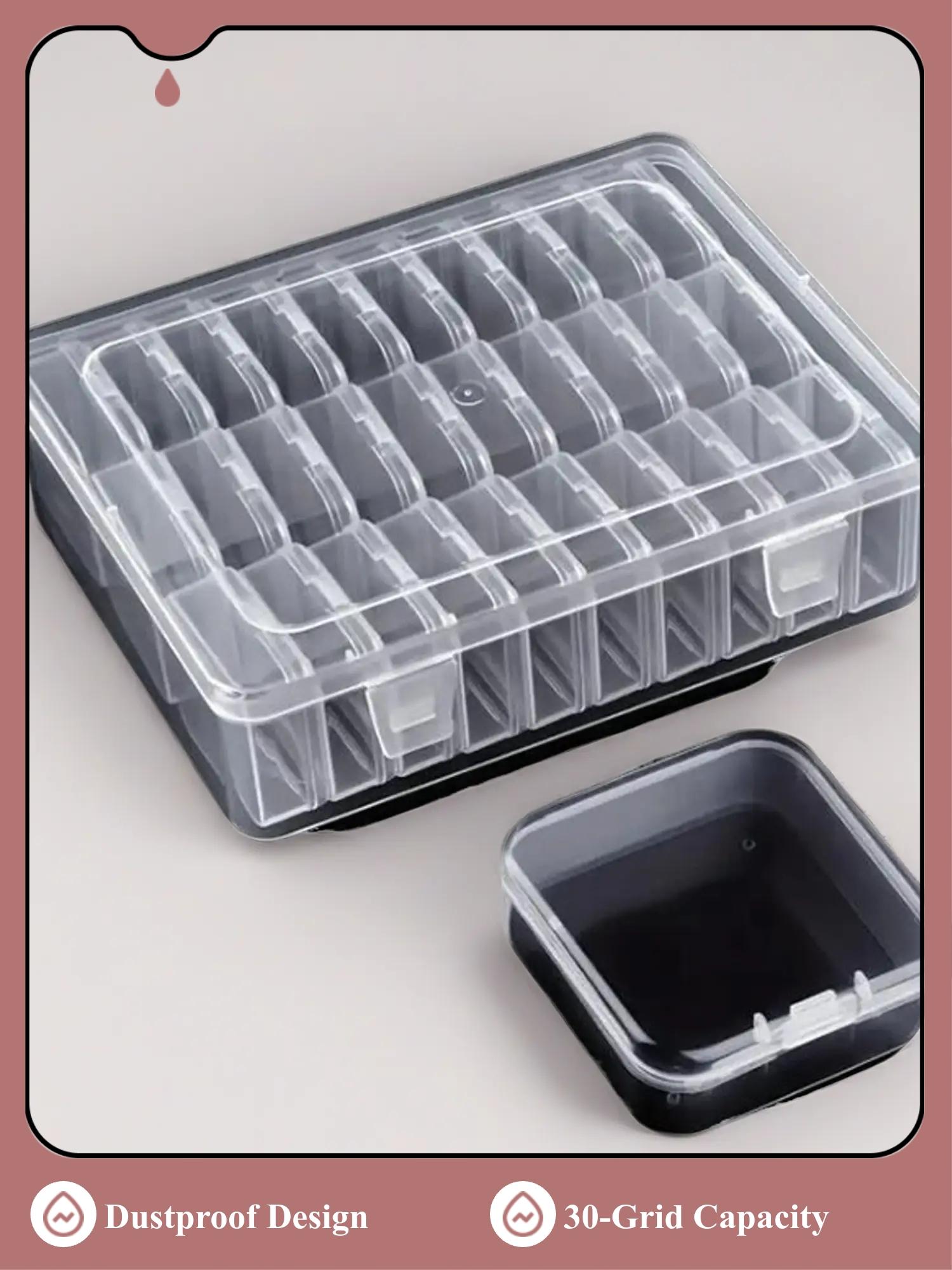 Transparent Plastic Storage Box, 30 Grid Small Square Case, Bead Accessories Organizer, Bead Storage Containers, Nail Jewelry Decorations Holder, Miscellaneous Set, Compartment