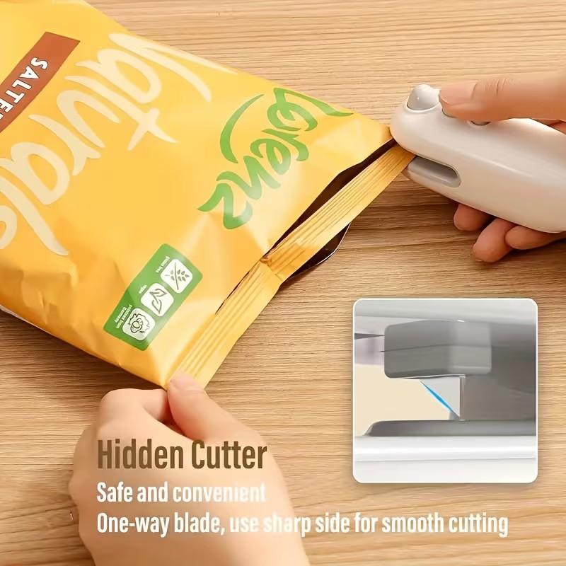 1PCS Mini Bag Sealer Rechargeable Handheld Magnetic Heat Sealer 2 In 1 With Cutter Food Freshness Snack Sealing Portable Home Kitchen Sealing Tool