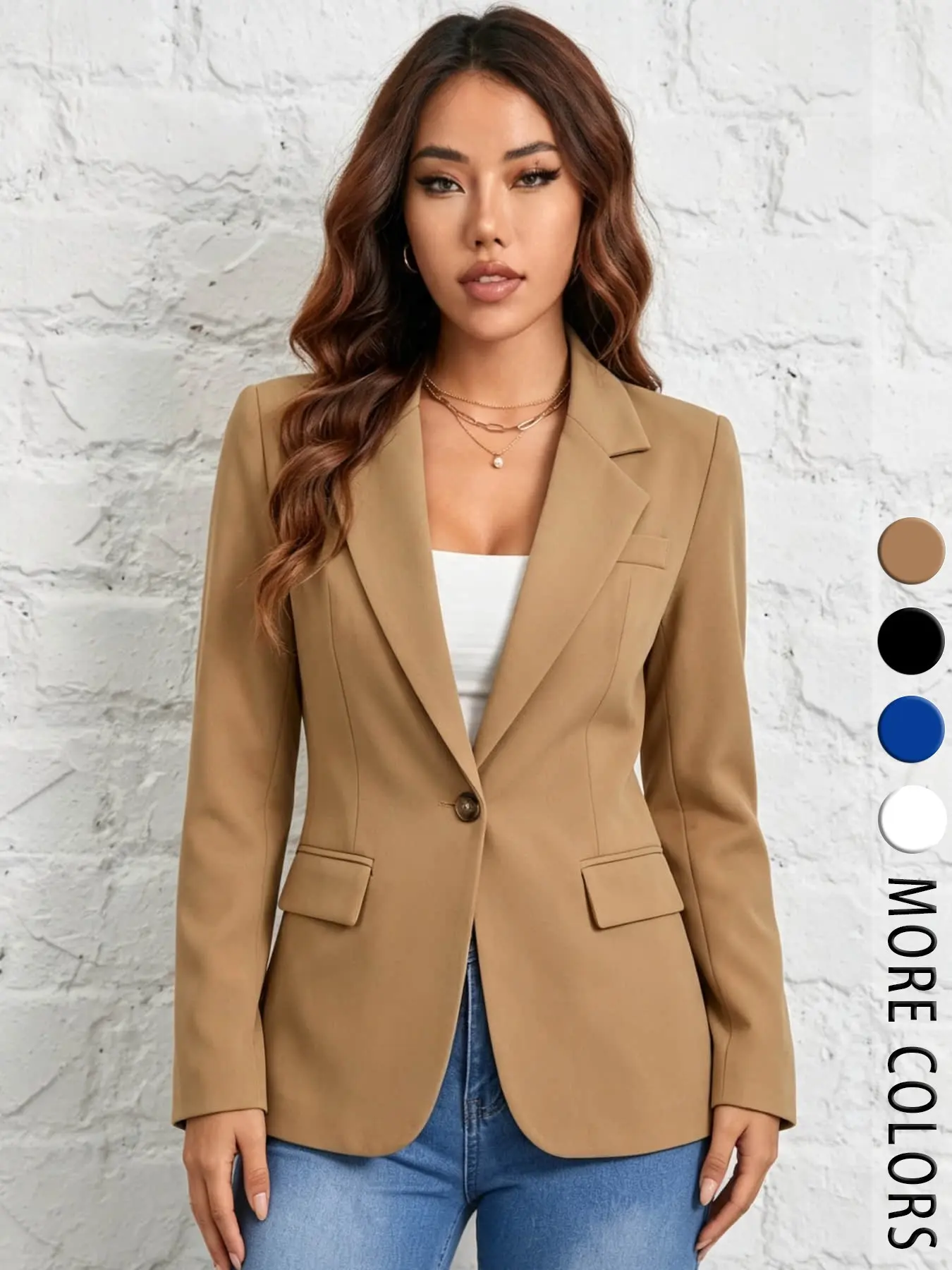 Women's Fashion Solid Color Premium Casual Blazer, Commuter Loose Fit Slimming Professional Petite Suit, Autumn/Winter New Arrival, Ideal for Daily Commutes, Business Meetings, and Casual Outings, Solid Button Blazer